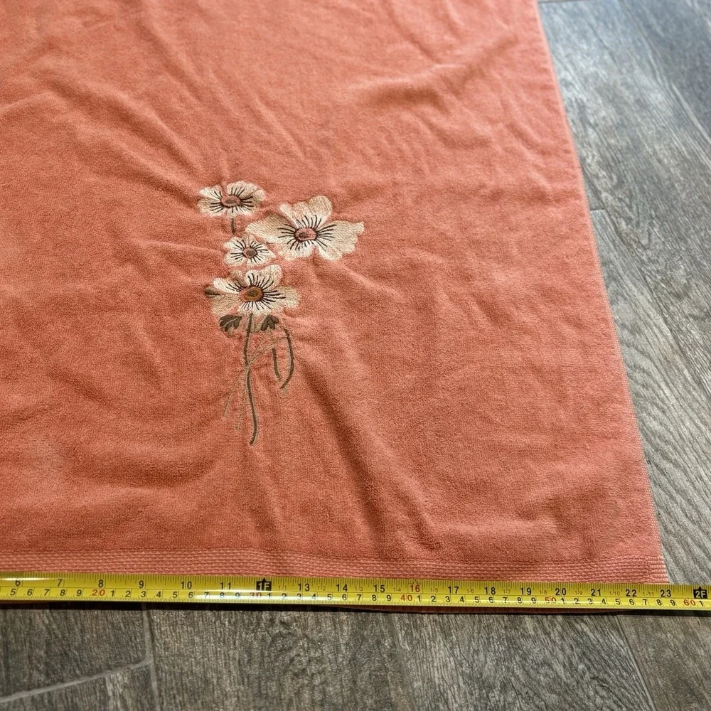 Vintage Lady Pepperell Bath Towel 23x43 Orange Floral MCM 1970s Cotton